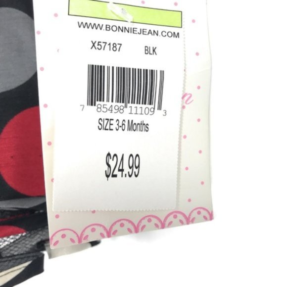 JESSICA ANN Baby Girls 3-6 mos Black Red White Polka Dots Long Sleeve Dress NEW - Picture 7 of 7